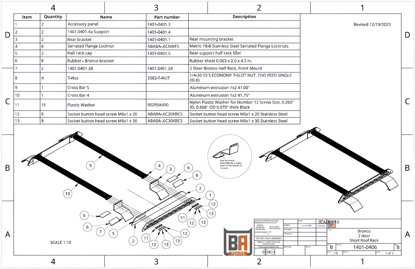2021-24 Ford Bronco 2-Door Rear only Short Roof Rack for Hardtop (2.0)