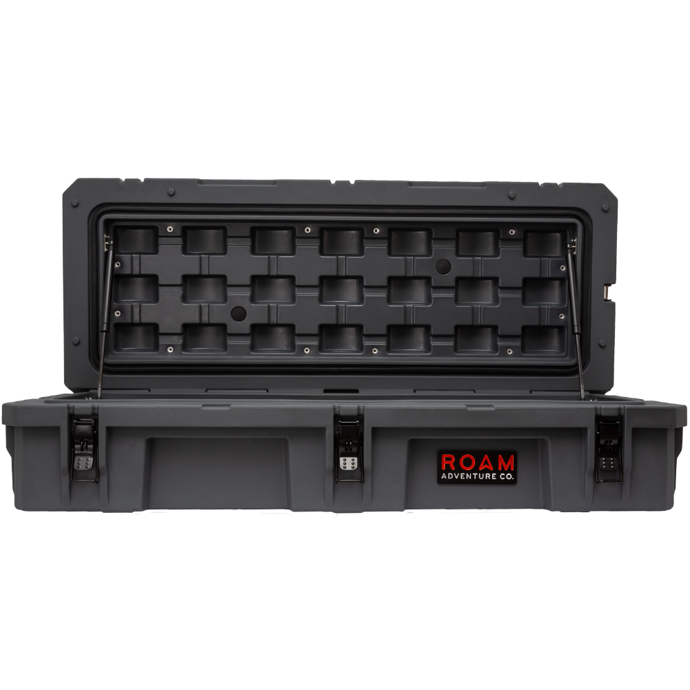 ROAM 95L Rugged Case ‚Äî large low-profile durable storage box shown with open lid