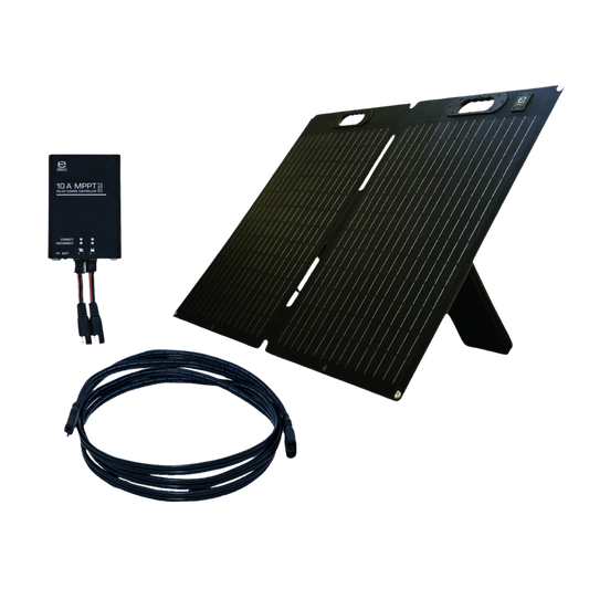 Portable Power Bundle. 120W Portable Solar Panel, 10A Solar Controller, and 8' SAE Adapter Cable: [A]